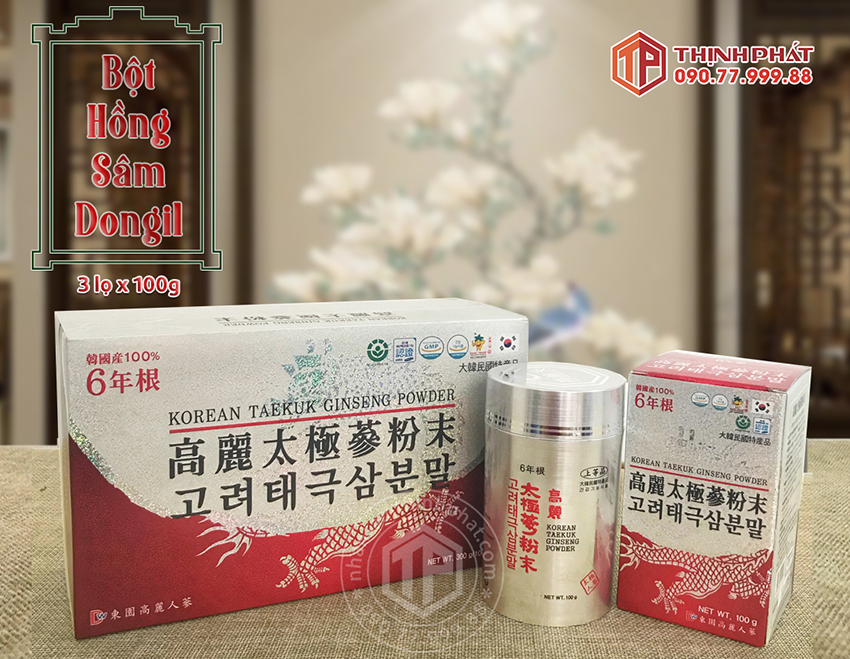 Bột Hồng Sâm Hàn Quốc 100% Dongil Hàn Quốc hộp 3 lọ x 100g chính hãng