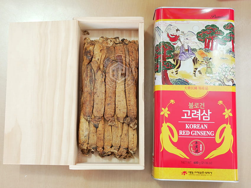 Hồng sâm củ khô hộp thiếc 600g chính hãng Daedong Hàn Quốc củ nhỏ