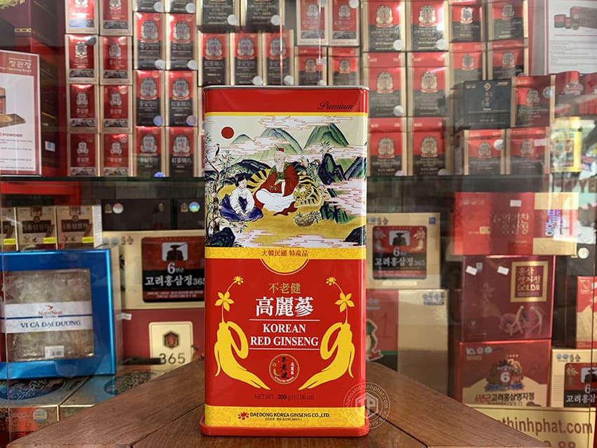 Hồng sâm củ khô hộp thiếc Daedong hộp 300g 10 củ lớn
