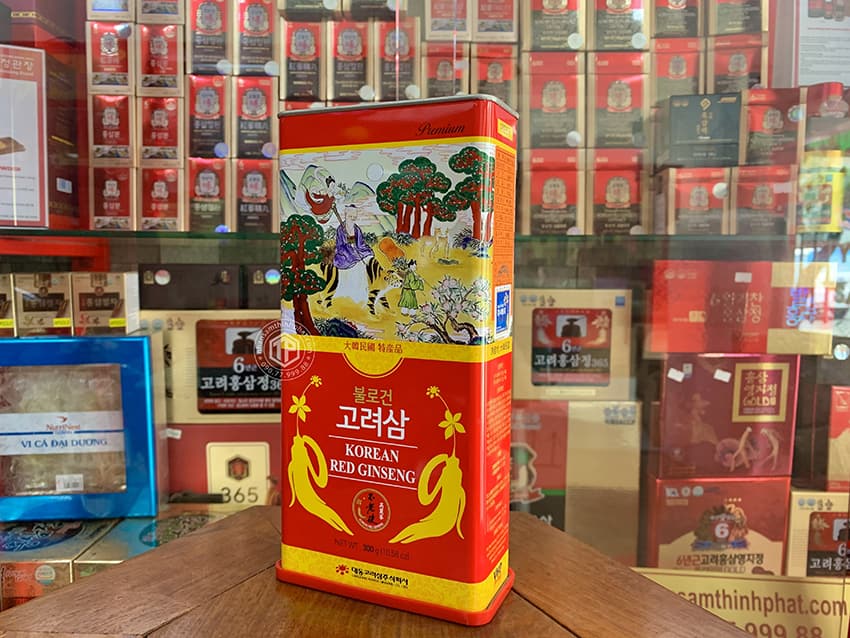 Hồng sâm củ khô hộp thiếc Daedong hộp 300g 10 củ lớn